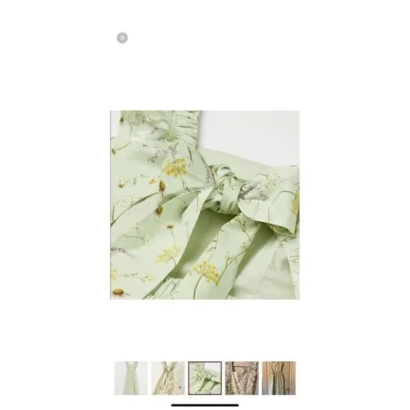 H&M Wildflower Meadow open back Poplin Light Green Floral midi Dress - Picture 2 of 12